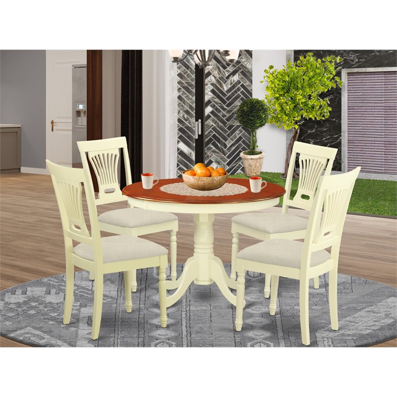 Pemberly Row 5-Piece Wood Dinette Set in Buttermilk and Cherry Finish