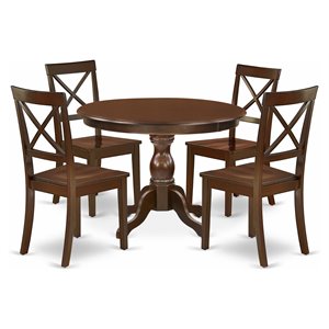 Pemberly Row 5-Piece Wood Dining Table Set in Mahogany Finish with X-Back Chairs