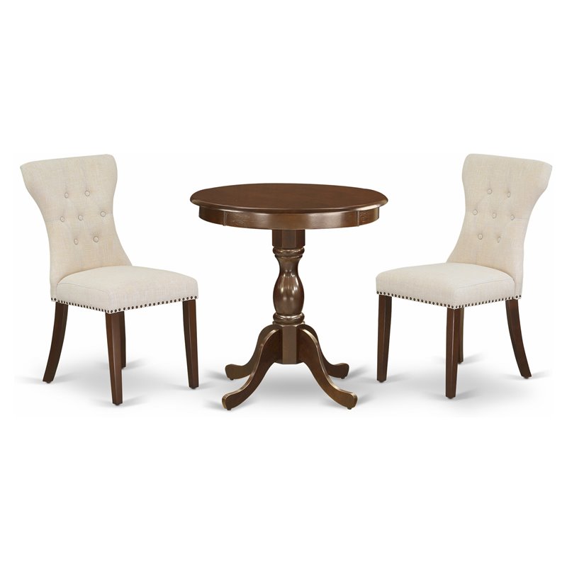 Pemberly Row 3-Piece Wood Dinette Set with Linen Upholstered Chairs in Mahogany