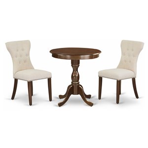 Pemberly Row 3-Piece Wood Dinette Set with Linen Upholstered Chairs in Mahogany