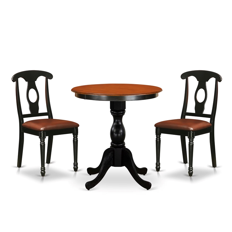Pemberly Row 3-Piece Round Table & Faux Leather Chairs in Cherry/Black