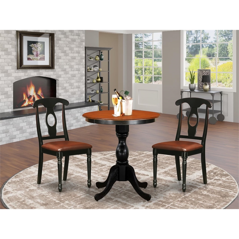 Pemberly Row 3-Piece Round Table & Faux Leather Chairs in Cherry/Black