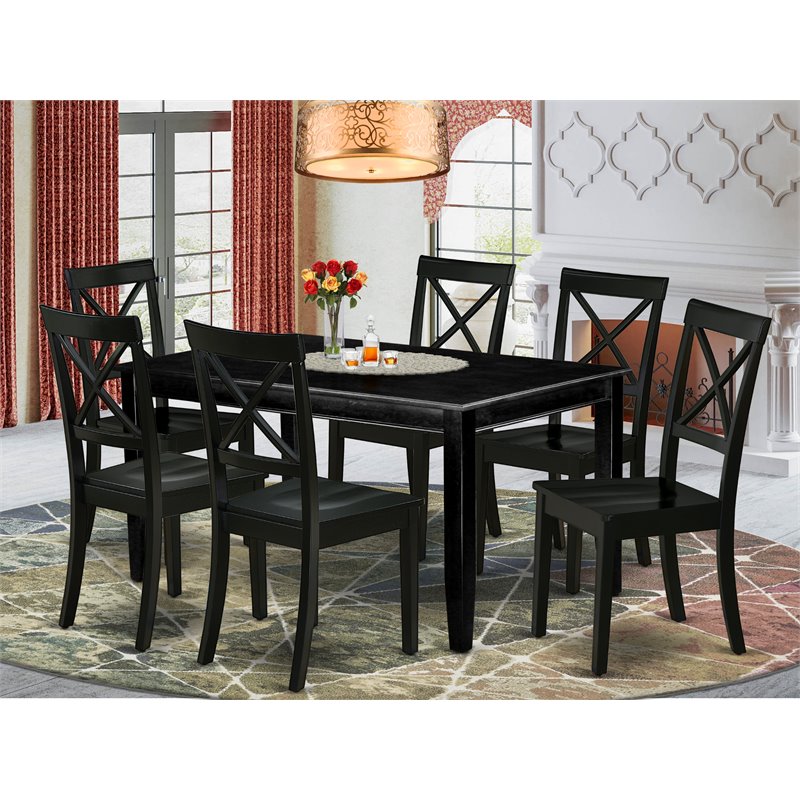 Pemberly Row 7-Piece Wood Rectangular Dining Table Set in Black
