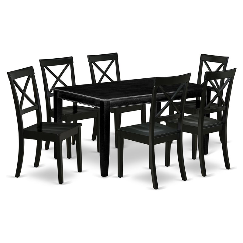 Pemberly Row 7-Piece Wood Rectangular Dining Table Set in Black