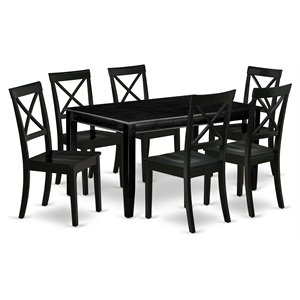 Pemberly Row 7-Piece Wood Rectangular Dining Table Set in Black