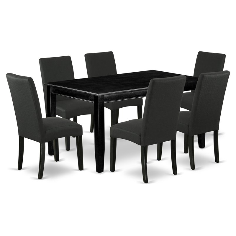 Pemberly Row 7-Piece Wood Dining Set with Fabric Seats in Black