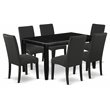 Pemberly Row 7-Piece Wood Dining Set with Fabric Seats in Black