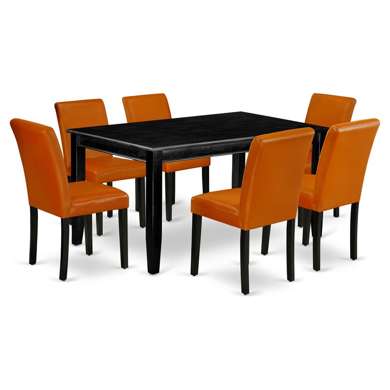 Pemberly Row 7-Piece Wood Dining Set with Black Table and Baked Bean Chairs