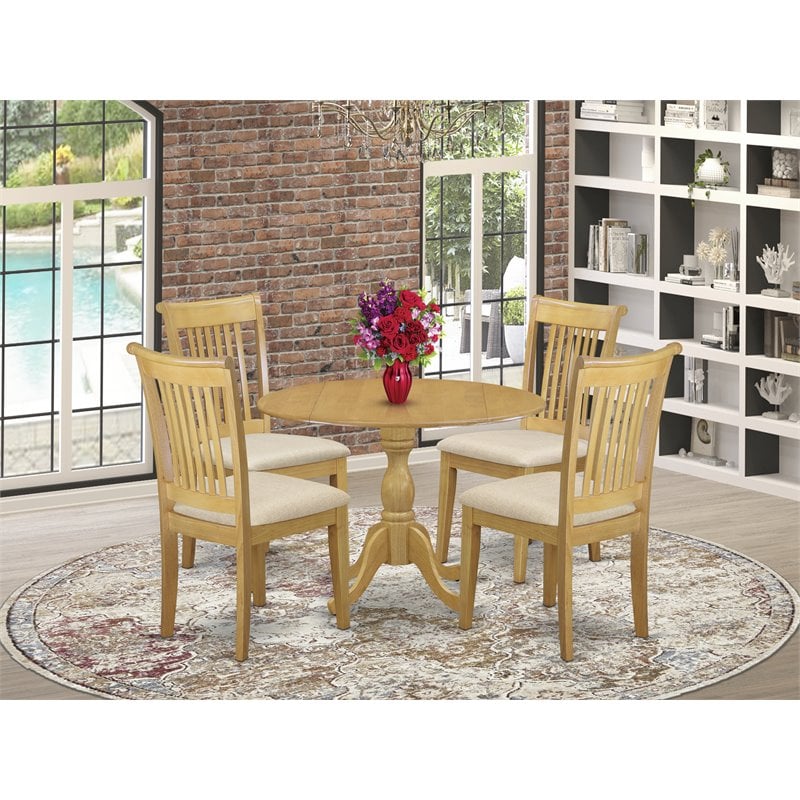 Pemberly Row 5-Piece Wood Dining Set with Upholstered Seats in Oak Finish