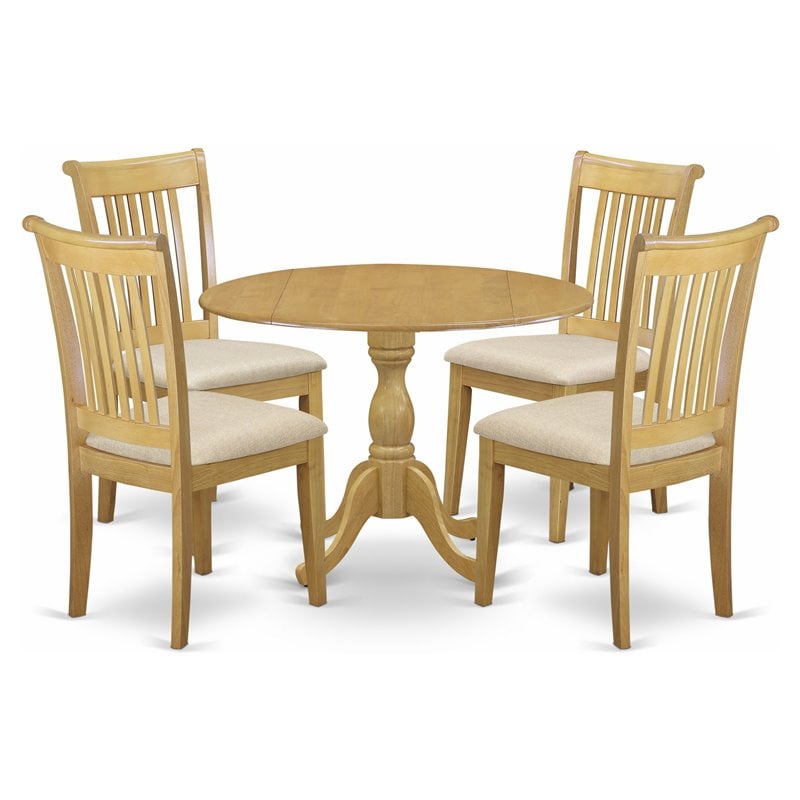 Pemberly Row 5-Piece Wood Dining Set with Upholstered Seats in Oak Finish