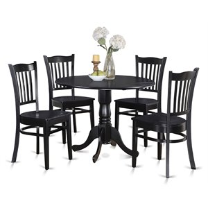 Pemberly Row 5-Piece Round Dining Set with Drop Leaf Table in Black