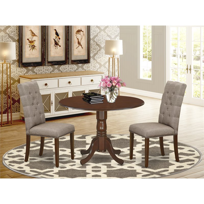 Pemberly Row 3-Piece Dining Set with Upholstered Chairs in Mahogany/Dark Khaki