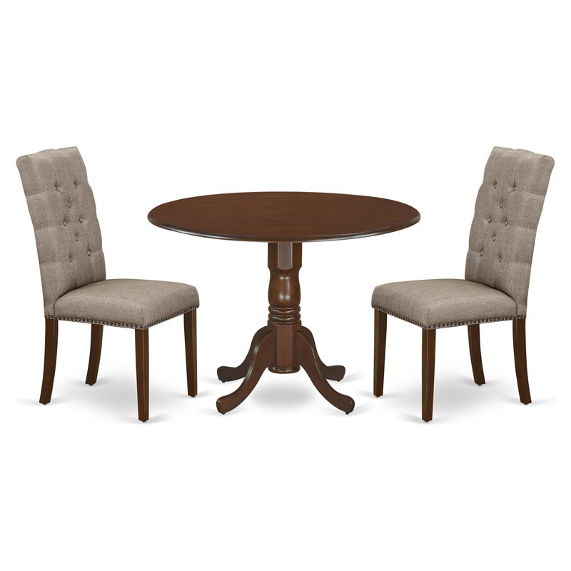 Pemberly Row 3-Piece Dining Set with Upholstered Chairs in Mahogany/Dark Khaki