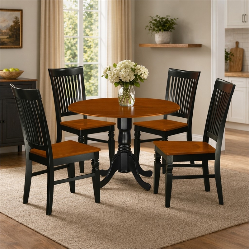 Pemberly Row 5-Piece Wood Dinette Set in Black/Cherry
