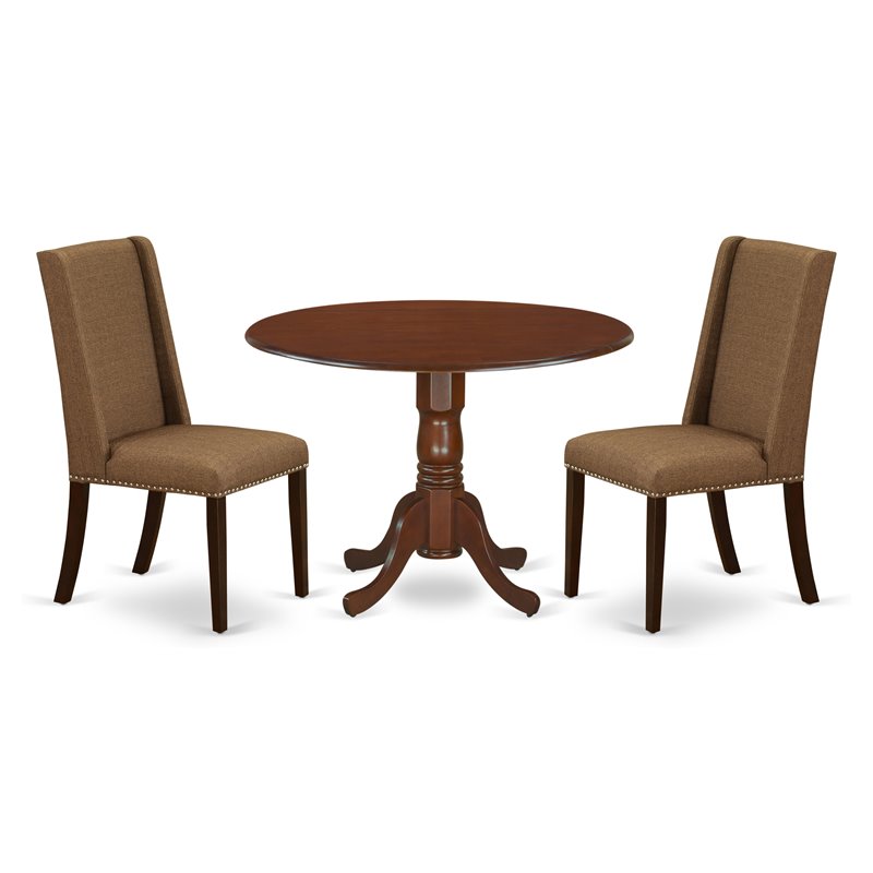 Pemberly Row 3-Piece Wood Dining Set in Mahogany and Brown Beige