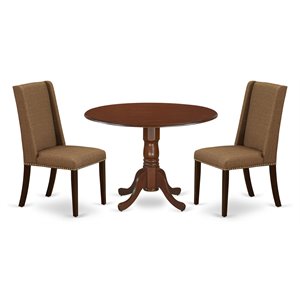 Pemberly Row 3-Piece Wood Dining Set in Mahogany and Brown Beige