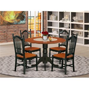 Pemberly Row 5-Piece Wood Dining Set with Round Drop-Leaf Table in Black Cherry