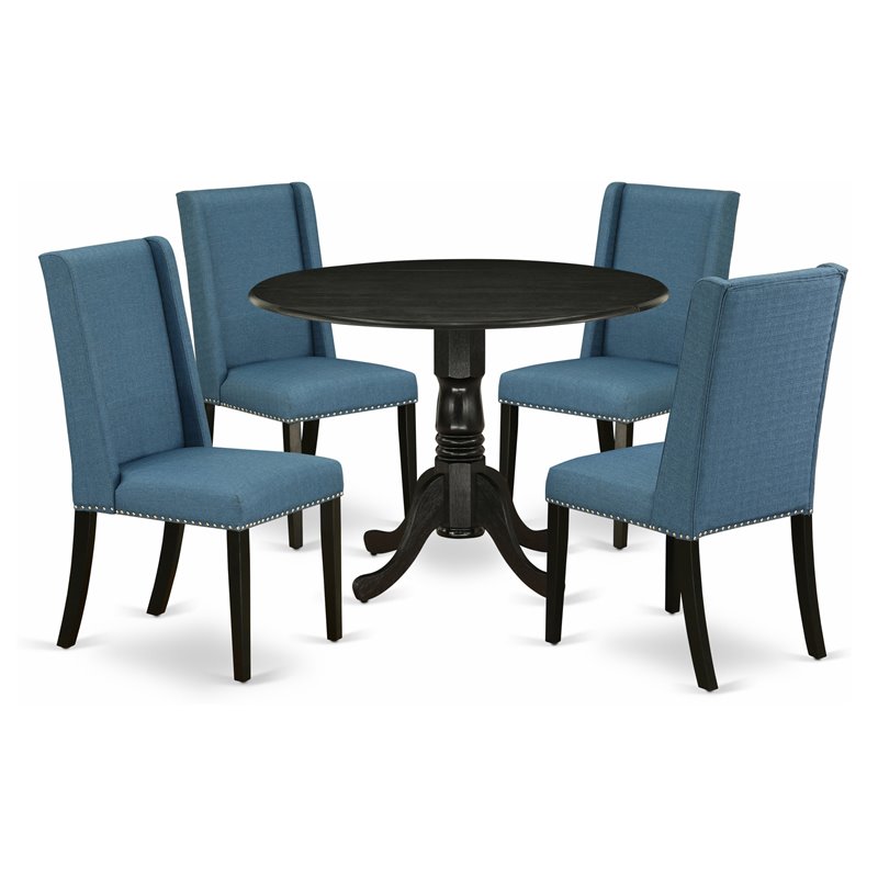Pemberly Row 5-Piece Wood Kitchen Set in Wirebrushed Black and Mineral Blue