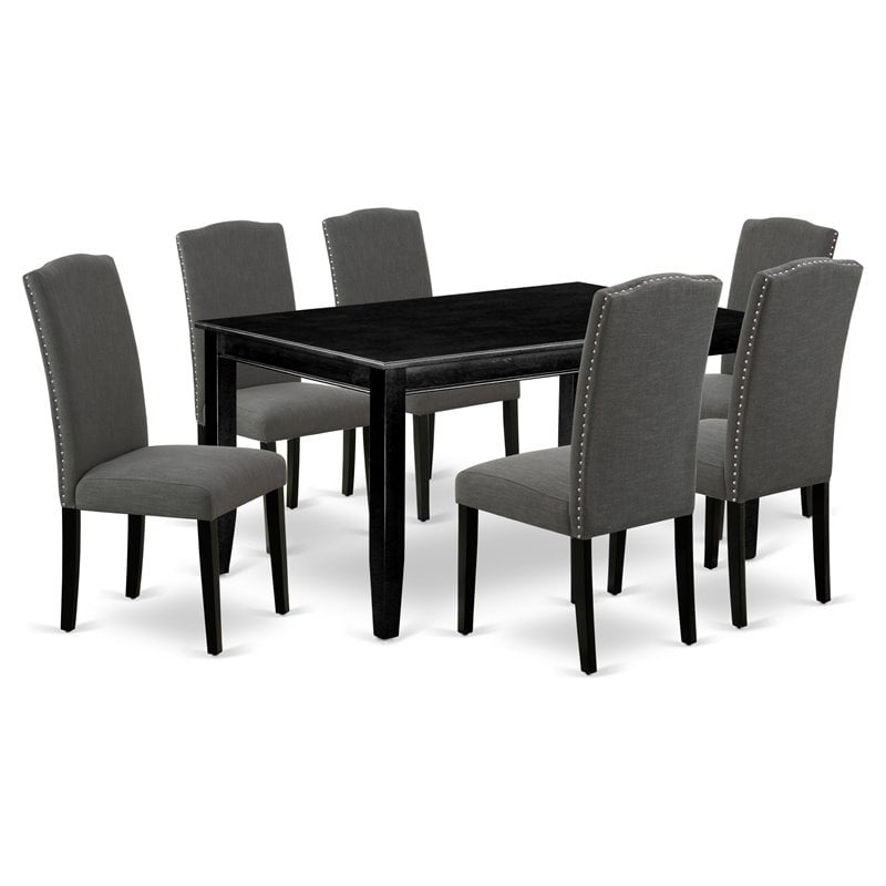 Pemberly Row 7-Piece Wood Dining Set in Black/Dark Gotham Gray