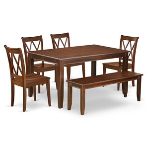 Pemberly Row 6-Piece Wood Dining Set with X-Back Chairs in Mahogany