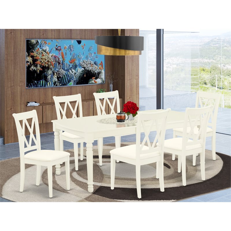 Pemberly Row 7-Piece Wood Dinette Set with Linen Fabric and White Finish