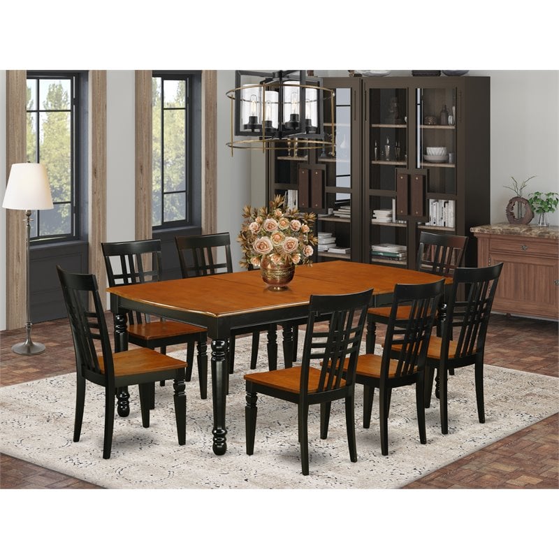 Pemberly Row 9-Piece Wooden Dining Set in Black and Cherry Finish