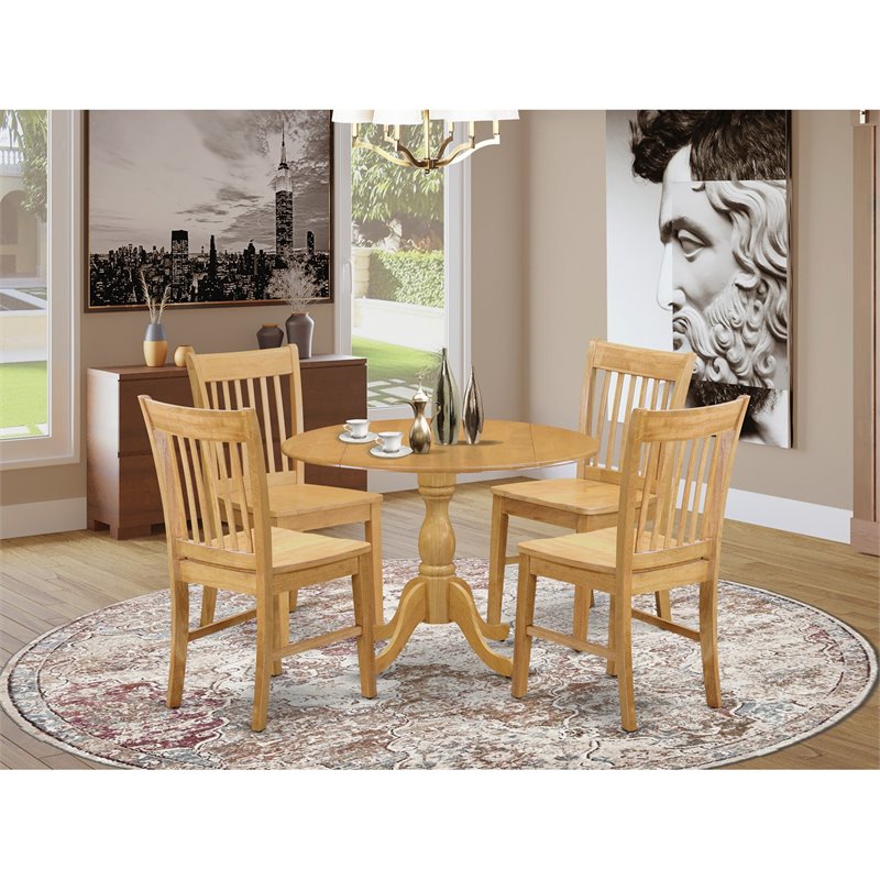 Pemberly Row 5-Piece Round Dining Set in Oak Finish