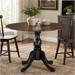 Pemberly Row Round Rubberwood Table with Walnut Top and Black Pedestal
