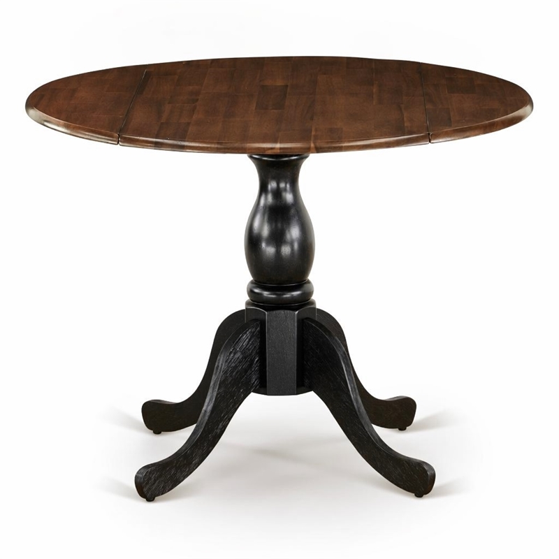 Pemberly Row Round Rubberwood Table with Walnut Top and Black Pedestal