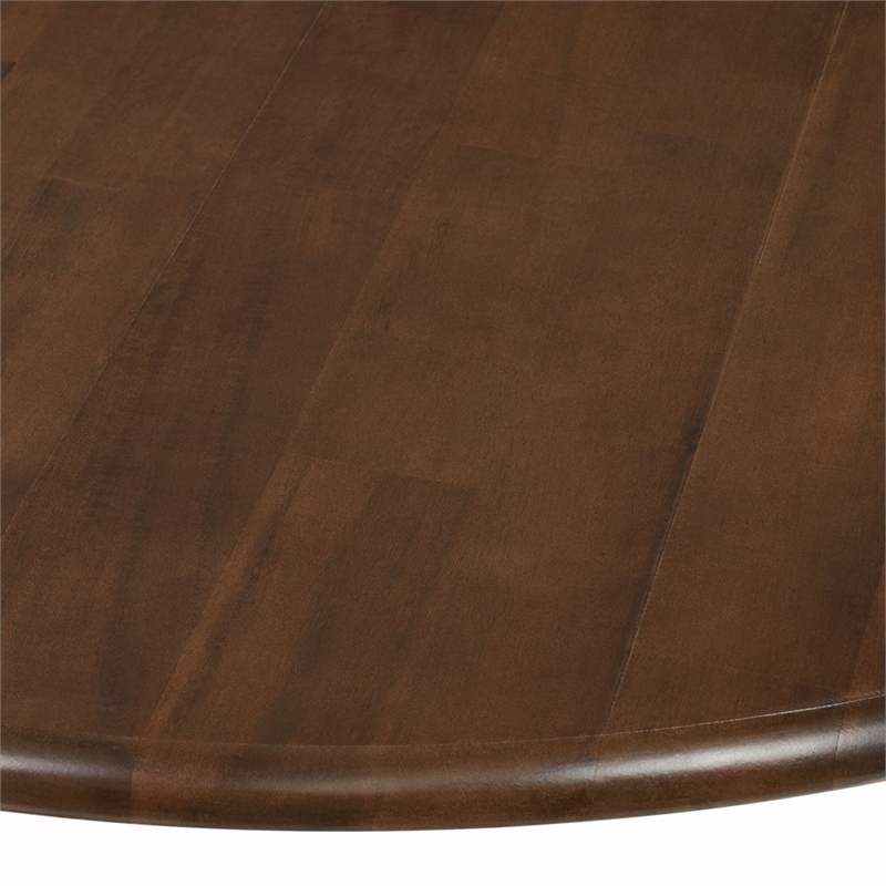 Pemberly Row Round Rubberwood Table with Walnut Top and Black Pedestal