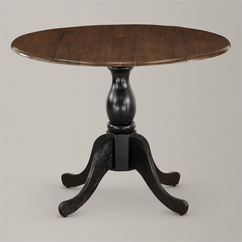 Pemberly Row Round Rubberwood Table with Walnut Top and Black Pedestal