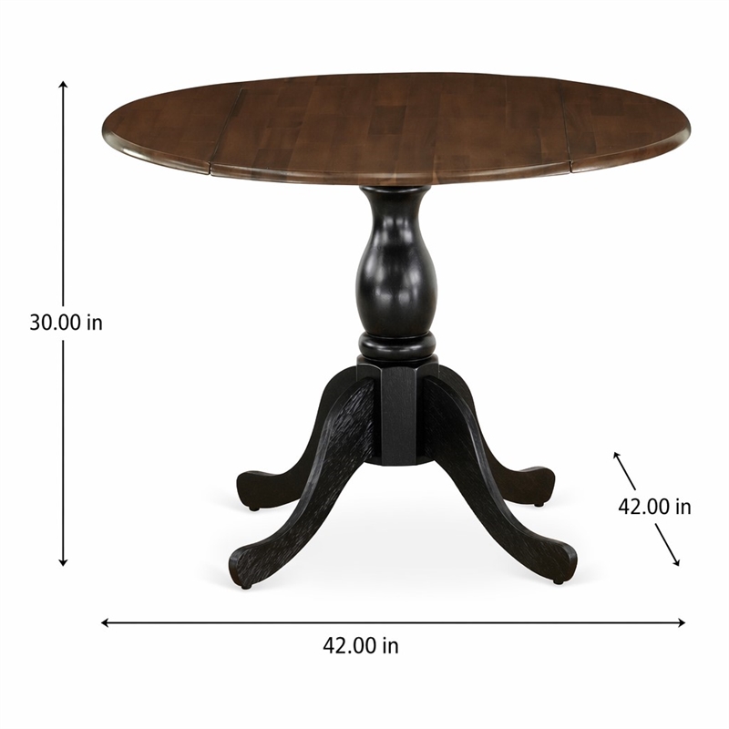Pemberly Row Round Rubberwood Table with Walnut Top and Black Pedestal