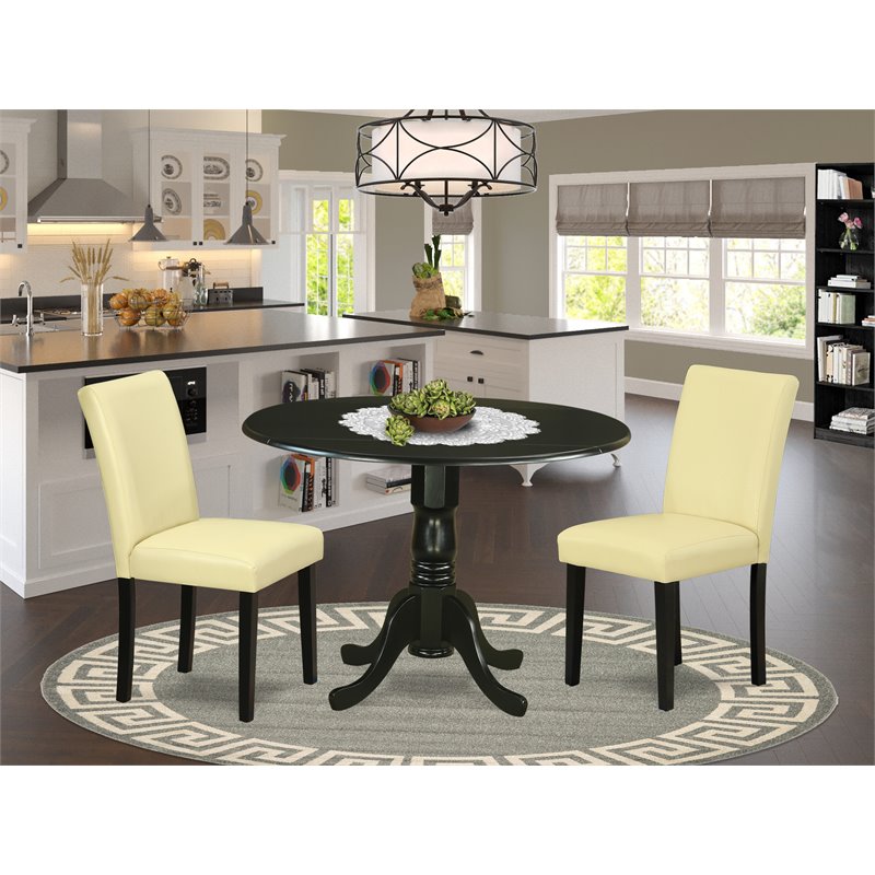Pemberly Row 3-Piece Wood Dining Set with PU Leather in Black/Eggnog