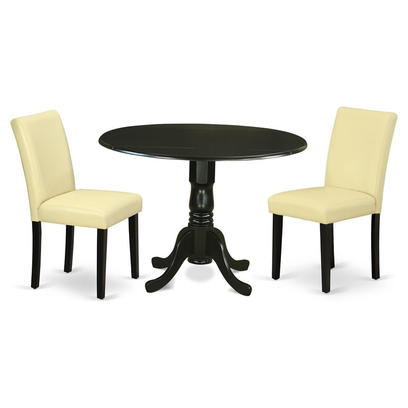 Pemberly Row 3-Piece Wood Dining Set with PU Leather in Black/Eggnog