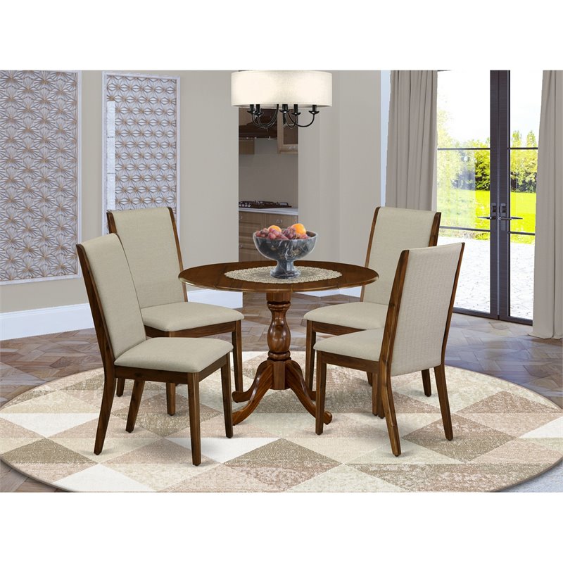 Pemberly Row 5-Piece Wooden Dining Set with Drop Leaves in Antique Walnut