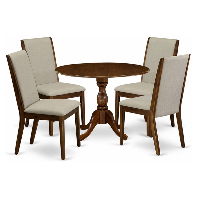 Pemberly Row 5-Piece Wooden Dining Set with Drop Leaves in Antique Walnut