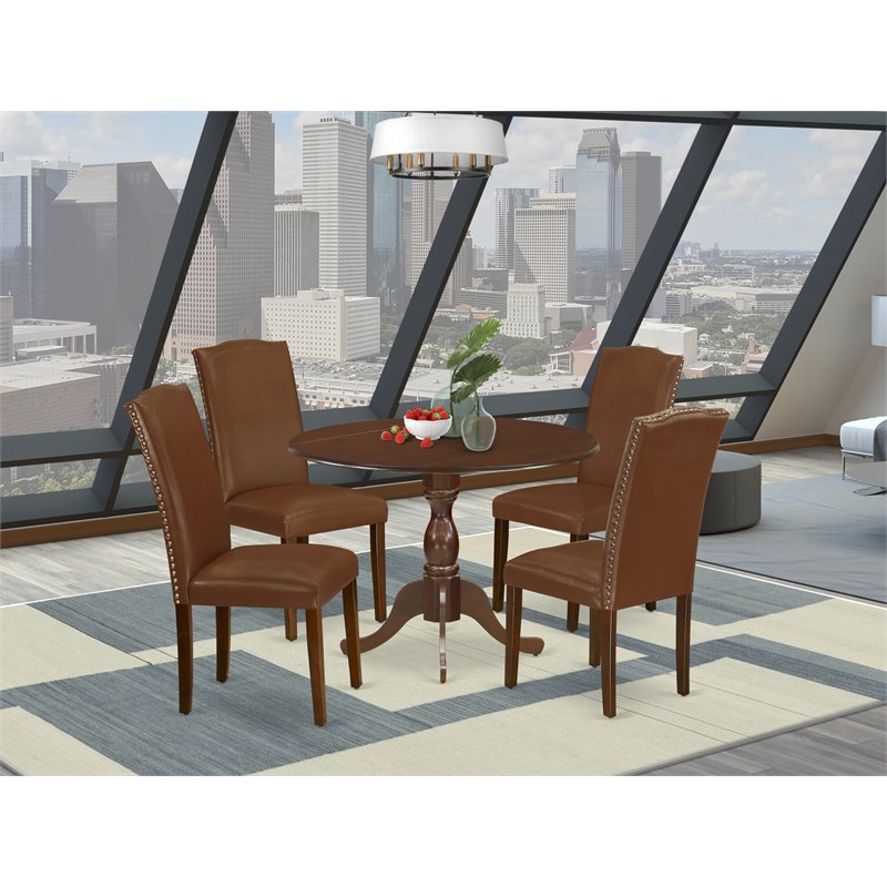 Pemberly Row 5-Piece Wood Dining Set with Faux Leather Chairs in Mahogany