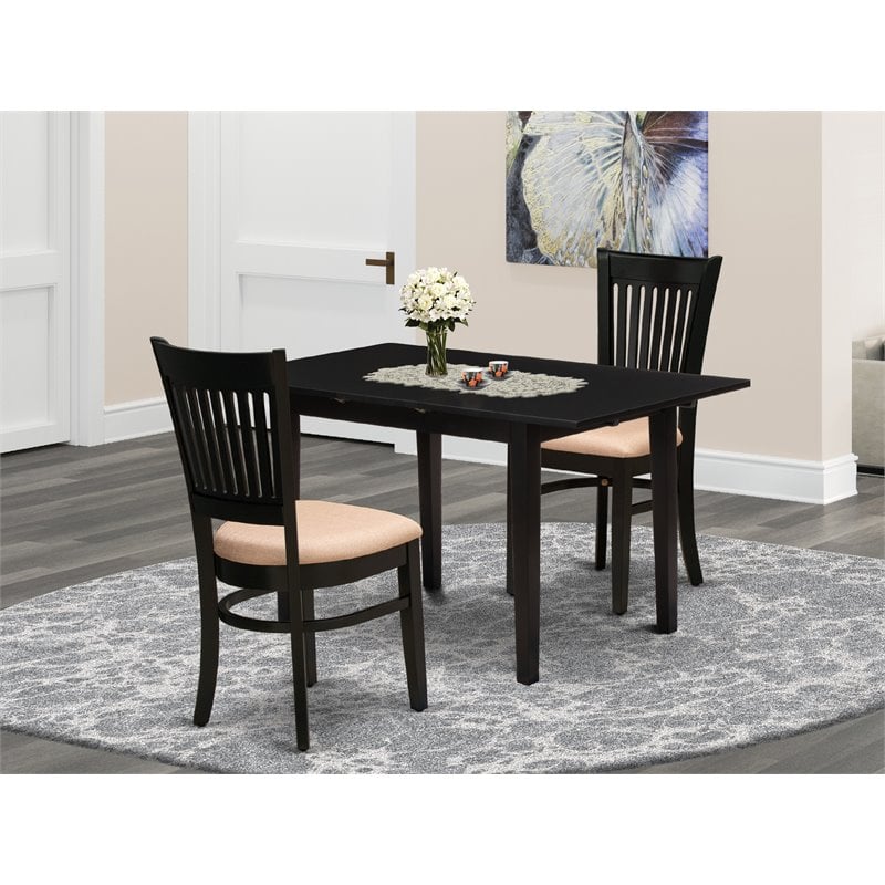 Pemberly Row 3-Piece Wood Dining Table Set with Fabric Seat in Black