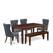 Pemberly Row 6-Piece Wood Dining Table Set in Mahogany and Platinum Gray