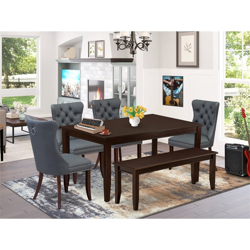 Pemberly Row 6-Piece Wood Dining Table Set in Mahogany and Platinum Gray