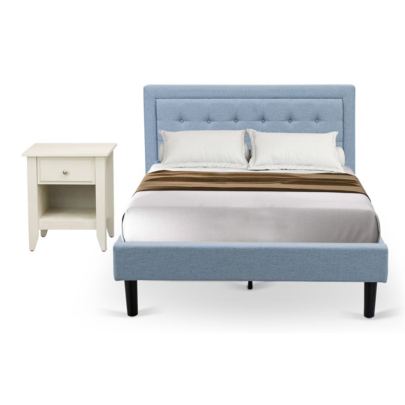 Pemberly Row 2-Piece Wood Platform Bedroom Set with Nightstand in Denim Blue