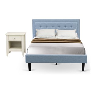Pemberly Row 2-Piece Wood Platform Bedroom Set with Nightstand in Denim Blue