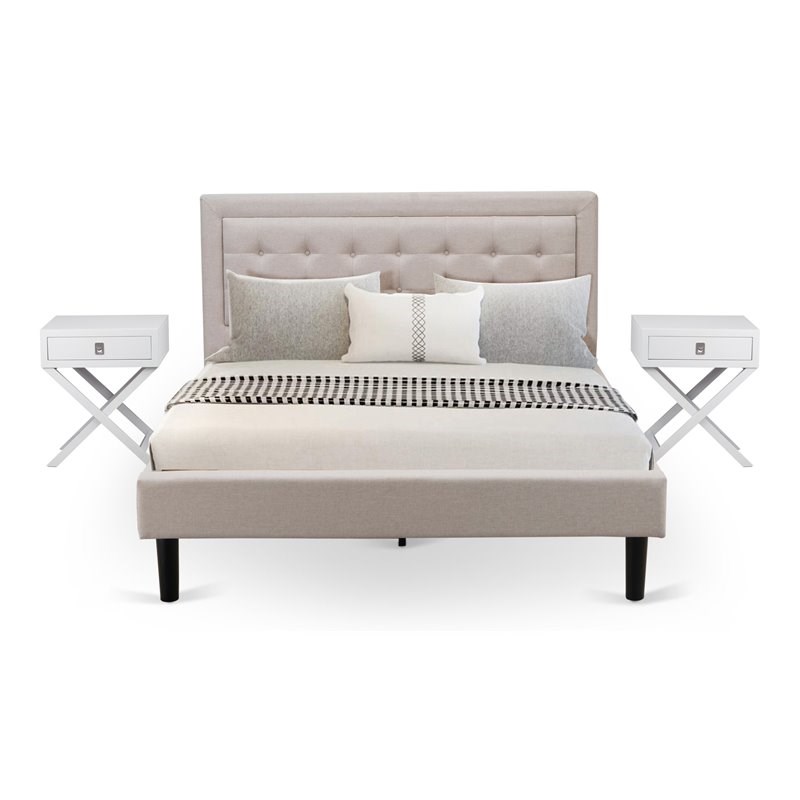 Pemberly Row 3-Piece Queen Platform Bedroom Set in Mist Beige with Nightstands
