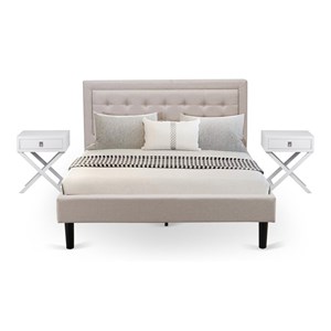 Pemberly Row 3-Piece Queen Platform Bedroom Set in Mist Beige with Nightstands