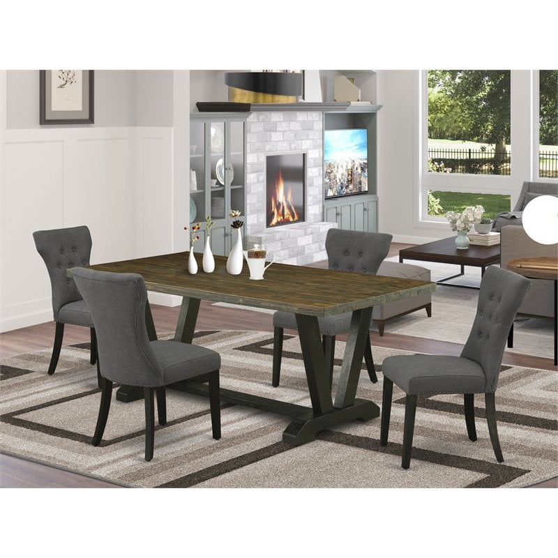 Pemberly Row 5-Piece Wood Dining Set in Black and Gotham Gray