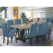 Pemberly Row 9-Piece Dining Set with Upholstered Chairs in Black/Cement Finish