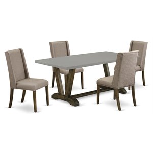 Pemberly Row 5-Piece Asian Wood Dining Table Set in Distressed Finish