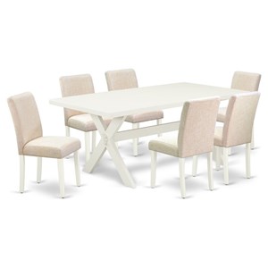 Pemberly Row X-Leg 7-Piece Wood Dining Set with Light Beige Chairs
