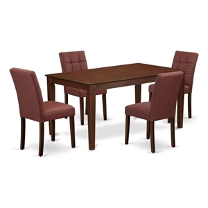 Pemberly Row 5-Piece Dining Set in Mahogany Finish and Burgundy Faux Leather