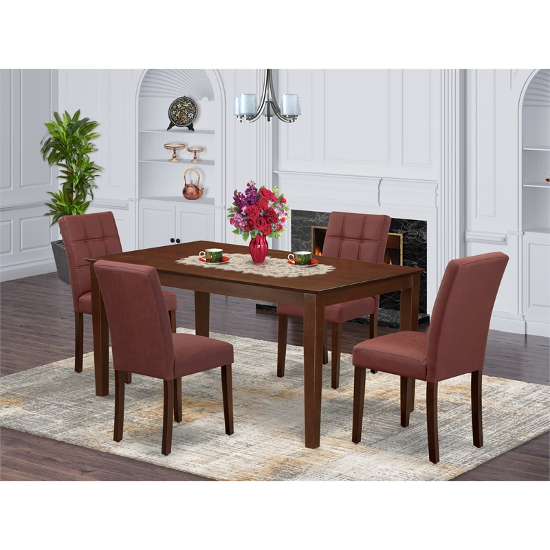 Pemberly Row 5-Piece Dining Set in Mahogany Finish and Burgundy Faux Leather